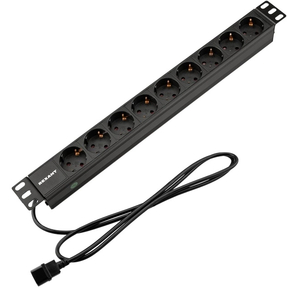 Rexant  (04-0305-1) Блок распределения питания для 19" шкафов,  горизонтальный,  9 розеток СЕЕ 7 / 4,  10A,  без выкл,  алюм корп,  шнур 2м,  вилка C14