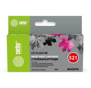 Cactus CS-CLI521M Картридж струйный пурпурный для Canon Pixma MP540 / MP550 / MP620 / MP630 / MP640 / MP980 / MP990 / MX860 / iP3600 / iP4600 / iP4700  (8.2мл)