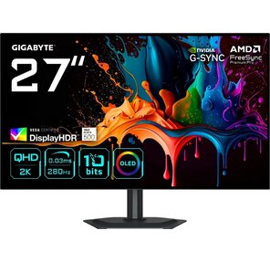 Монитор 27" Gigabyte MO27Q28G EK Black  (WOLED,  2560 x 1440,  280Hz,  10bit  (1.07B),  0, 03ms,  350cd / m,  1.5M:1,  2xHDMI-2.1,  DP-1.4,  3xUSB3.2,  USB Type-C  (18W),  Pivot)