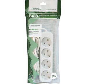 Defender Удлинитель E418 1.8 м,  4 розетки [99225],  с заземлением
