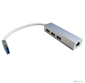 Bion переходник USB3.0 -> RJ-45 / 3*USB3.0,  1000mbps,  алюминиевый корпус,  20 см [BXP-USBA-LAN-USB]