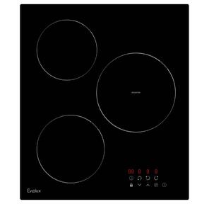 варочная панель электрическая,  индукция,  45 см,  3 конфорки,  сенсорное управление,  9 уровней мощности,  блокировка управления,  защитное отключение,   5300 Вт,  черное стекло,  450х520х58 мм