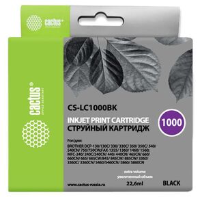 Картридж Cactus CS-LC1000BK для Brother DCP 130C /  330С,  MFC-240C /  5460CN,  черный,  600