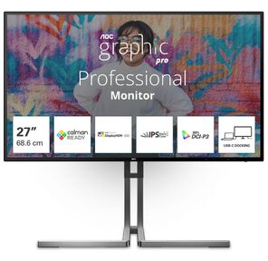 Монитор 27" AOC U27U3CV Black  (4K,  Nano IPS,  3840x2160,  60Hz,  4 ms,  178° / 178°,  400 cd / m,  1300:1 50M:1, 2xHDMI 2.0,  +DisplayPort 1.4,   DP Out,  4 x USB3.2 type A Gen2,  USB-C Docking   (96Вт),  LAN,  SPK,  Pivot)