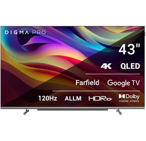 Телевизор QLED Digma Pro 43" QLED 43L Google TV Frameless черный / серебристый 4K Ultra HD 120Hz HSR DVB-T DVB-T2 DVB-C DVB-S DVB-S2 USB WiFi Smart TV