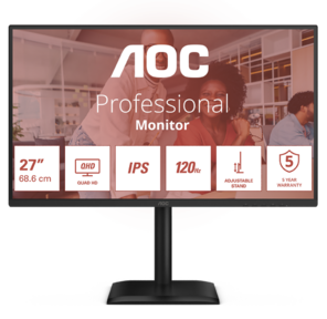 МОНИТОР 27" AOC Q27E4U Black с поворотом экрана  (IPS,  2560x1440,  120Hz,  4 ms,  178° / 178°,  350 cd / m,  1500:1,  +HDMI 2.0,  +DisplayPort 1.4,  +4xUSB 3.2,  +MM)