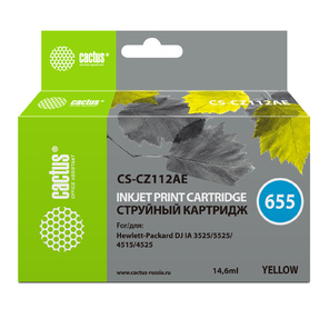 Картридж струйный Cactus CS-CZ112AE желтый для №655 HP DJ IA 3525 / 5525 / 4515 / 4525  (14, 6ml)