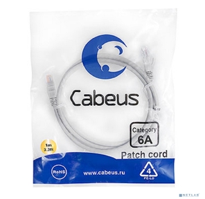 Cabeus PC-UTP-RJ45-Cat.6a-1m-LSZH Патч-корд U / UTP,  категория 6а  (10G),  2xRJ45 / 8p8c,  неэкранированный,  серый,  LSZH,  1м
