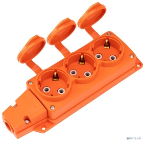 Rexant  (111-227) Розетка  (колодка) влагозащищенная с крышкой 3 гнезда COMPACT,  с / з,  16А,  IP54,  каучук,  оранжевая