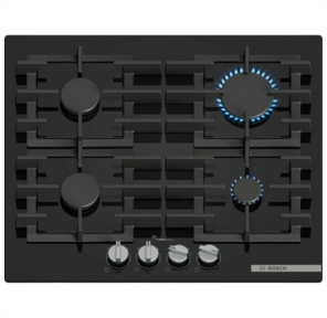 Газ,   60 см,  закаленное стекло,  независимая,  черная