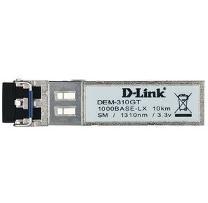 D-Link 310GT / A1A,  SFP Transceiver with 1 1000Base-LX port.Up to 10km,  single-mode Fiber,  Duplex LC connector,  Transmitting and Receiving wavelength: 1310nm,  3.3V power.