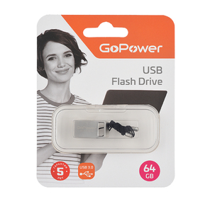 Флеш-накопитель GoPower MINI 64GB USB3.0 металл серебряный  (1 / 50 / 1000)