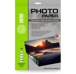 Фотобумага Cactus CS-GA4130100DS A4 / 130г / м2 / 100л. / белый глянцевое / глянцевое для струйной печати