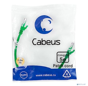 Cabeus PC-UTP-RJ45-Cat.5e-0.3m-GN Патч-корд U / UTP,  категория 5е,  2xRJ45 / 8p8c,  неэкранированный,  зеленый,  PVC,  0.3м