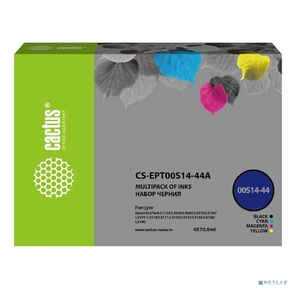 Чернила Cactus CS-EPT00S14-44A голубой / пурпурный / желтый / черный набор 4x70 мл для Epson L1110 Ecotank / L3100 / L3101 / L3110 / L3150 / L3151