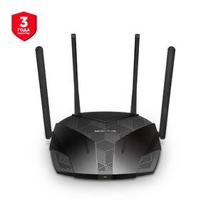 Mercusys MR70X AX1800 Двухдиапазонный Wi-Fi 6 роутер,  1201 Мбит / с на 5 ГГц и 574 Мбит / с на 2, 4 ГГц,  1 порт WAN 10 / 100 / 1000 Мбит / с и 3 порта LAN 10 / 100 / 1000 Мбит / с,  4 внешние антенны 5 дБи,  поддержка IPTV,  IPv6,  родительский контроль,  WPA3,  интерфейс настройки на русском языке,  прост в использовании.