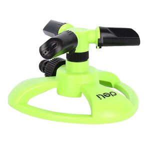 Дождеватель-разбрызгиватель круговой вращающийся 3-х сопловый Deli DL581301 2 режима распыления,  площадь орошения до 310кв.м,  диаметр шланга 3 / 4";,  корпус из ударопрочного пластика