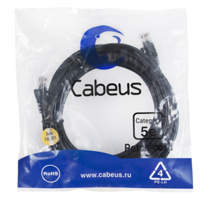 Cabeus PC-UTP-RJ45-Cat.5e-5m-BK-LSZH Патч-корд U / UTP,  категория 5е,  2xRJ45 / 8p8c,  неэкранированный,  черный,  LSZH,  5м