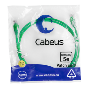 Cabeus PC-UTP-RJ45-Cat.5e-1.5m-GN Патч-корд U / UTP,  категория 5е,  2xRJ45 / 8p8c,  неэкранированный,  зеленый,  PVC,  1.5м