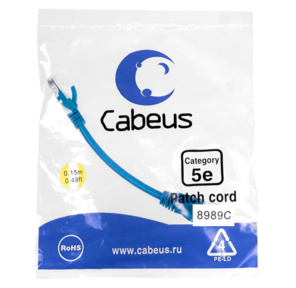 Патч-корд Cabeus PC-UTP-RJ45-Cat.5e-0.15m-BL Патч-корд U / UTP,  категория 5е,  2xRJ45 / 8p8c,  неэкранированный,  синий,  PVC,  0.15м
