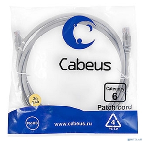 Cabeus PC-UTP-RJ45-Cat.6-2m Патч-корд U / UTP,  категория 6,  2xRJ45 / 8p8c,  неэкранированный,  серый,  PVC,  2м