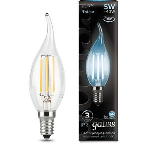 GAUSS 104801205 Светодиодная лампа LED Filament Свеча на ветру E14 5W 450lm 4100K 1 / 10 / 50