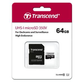 Флеш карта microSD 64GB Transcend microSDXC Class 10,  UHS-I U1,  High Endurance,   (SD адаптер),  R / W: 100 / 45 MB / s,  3D TLC