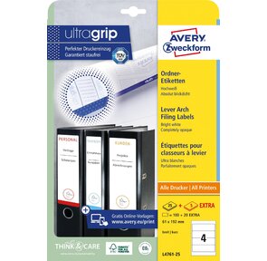 Этикетки Avery Zweckform L4761-25 A4 61x192мм 4шт на листе / 80г / м2 / 25л. / белый самоклей. универсальная