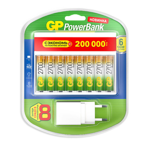 Аккумулятор + зарядное устройство GP PowerBank 270AAHC / CPBXL-2CR8 AA NiMH 2700mAh  (8шт) блистер