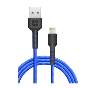 Defender USB кабель F181,  USB 2.0  (AM) - Apple Lightning  (M),  1метр,  2.4А,  нейлоновая оплетка,  синий.