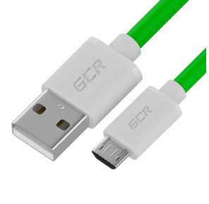 GCR QC Кабель 1.0m MicroUSB,  быстрая зарядка,  зеленый TPE,  белые коннекторы,  28 / 22 AWG,  GCR-52483