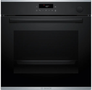 Serie 4, Встраиваемый духовой шкаф с добавлением пара Bosch,  Auto Pilot 15,  объем 71 л ,  8 режимов нагрева,  3D Hotair,  Soft move door, телескопические направляющие 1уровень, гидролиз+каталитическая очистка задней стенки, сенсорное управление, цвет черный+профиль из нержавеющей стали