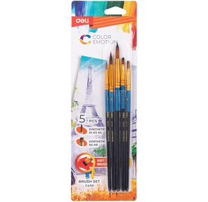 Набор кистей Deli EC406 синтетика  (наб.5шт) синт.кругл.№1, 3, 5 / синт.плос.№5, 8