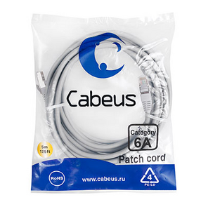 Cabeus PC-SSTP-RJ45-Cat.6a-5m-LSZH Патч-корд S / FTP,  категория 6а  (10G),  2xRJ45 / 8p8c,  экранированный,  серый,  LSZH,  5м