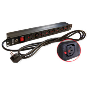 Lanmaster TWT-PDU-10A8C3L-3.0 Блок розеток 19" 8 шт. C13 с фиксатором вилки,  10A 250V,  шнур питания 3.0 м