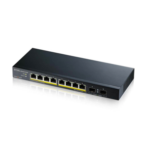 PoE+ Zyxel GS1100-10HP,  8xGE PoE+,  2xSFP,  настольный,  бесшумный,  бюджет PoE 130 Вт,  Kensigton lock