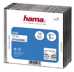 Hama H-51275 Коробки для 1 CD Slim,  10 шт.,  прозрачный / черный