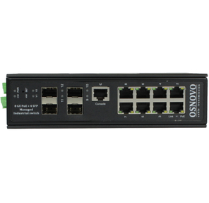 OSNOVO Промышленный гигабитный L2+ коммутатор HiPoE на 12 портов с функцией мониторинга температуры /  влажности /  напряжения,  1 *10 / 100 / 1000Base-T с PoE BT  (до 90W),  7 *10 / 100 / 1000Base-T с PoE  (до 30W),  4*SFP 1000Base-X,  суммарно PoE до 300W,   БП опционально