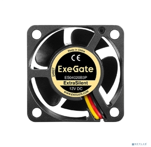 Вентилятор 12В DC ExeGate ExtraSilent ES04020B3P  (40x40x20 мм,  2-Ball  (двойной шарикоподшипник), 3pin,  6300RPM,  28dBA)