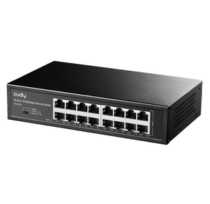 16-Port 10 / 100 Mbps Switch,  16 10 / 100 Mbps RJ45 Ports,  Switch / VLAN / Extend working mode DIP switch,  Rack-mountable Steel Case,  Power Saving,  Plug & Play,  Rack-Mount kits included