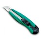 Нож канцелярский мощный с шириной лезвия 18мм с 2-мя запасными лезвиями, зеленый,  KW-trio