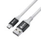 GCR QC Кабель 1.5m MicroUSB,  быстрая зарядка,  белый нейлон,  AL корпус черный,  белый ПВХ,  28 / 24 AWG,  GCR-53269