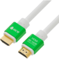 Greenconnect Кабель 1.0m HDMI версия 2.0,  HDR 4:2:2,  Ultra HD,  4K 60 fps 60Hz / 5K*30Hz,  3D,  AUDIO,  18.0 Гбит / с,  28 / 28 AWG,  OD7.3mm,  тройной экран,  белый,  AL корпус зеленый,  GCR-51295