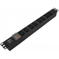 Hyperline SHE19-8IEC-S-IEC Блок розеток для 19" шкафов,  горизонтальный,  с выключателем с подсветкой,  8хIEC 320 C13,  10A,  250В,  без кабеля питания,  входная розетка IEC 320 C14,  482.6x44.4x44.4мм (ДхШхВ)