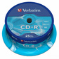 Диск CD-R 700МБ 52x Verbatim 43432 80min пласт.коробка,  на шпинделе  (25шт. / уп.)
