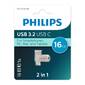 Флеш накопитель 16Gb PHILIPS 2-in-1 USB 3.2 USB C,  OTG,  USB 3.2 / Type-C,  Металл,  100 MB / s