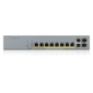 Zyxel GS1350-12HP,  10xGE  (8xPoE+),  2xSFP,  бюджет PoE 130 Вт,  дальность передачи питания до 250 м,  автоперезагрузка PoE-портов,  повышенная защита от перенапряжений и электростатических разрядов