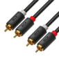 GCR Кабель 0.5m аудио 2 х RCA  /  2 х RCA,  GOLD,  черный