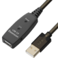 GCR Удлинитель активный 10.0m USB 2.0,  AM / AF,  GOLD,  черно-прозрачный,  с усилителем сигнала Premium,  разъём для доп.питания,  24 / 22 AWG