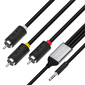 GCR Кабель-переходник 1.0m аудио jack 3, 5mm  /  3 х RCA,  черный,  GCR-53202